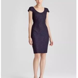 REISS⎻Blue Floral Lace Midi Sheath Dress, Sz 2